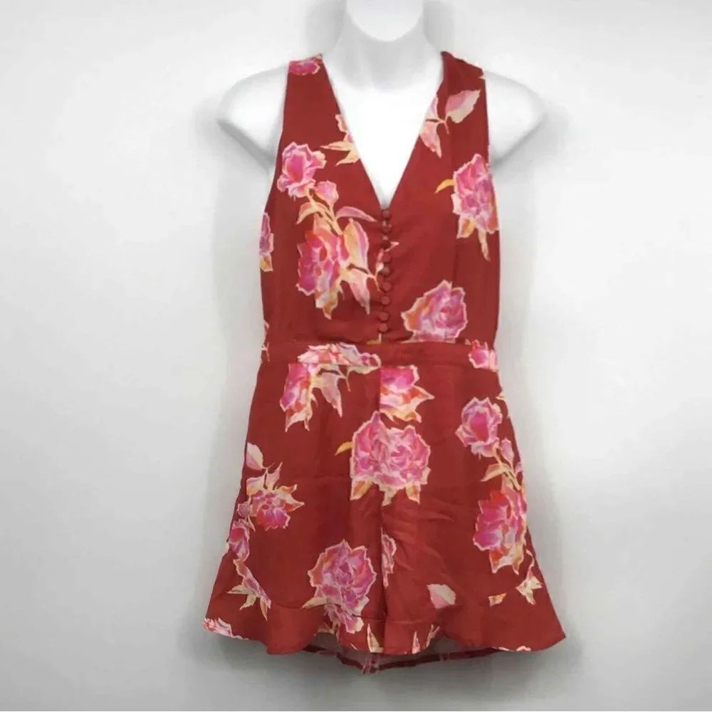 Anthro Greylin Floral Jayme Romper Button Front Pockets SZ S